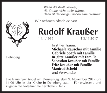Traueranzeige von Rudolf Kraußer von Pegnitz-Zeitung
