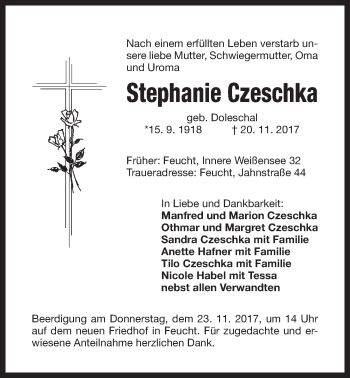 Traueranzeige von Stephanie Czeschka von Der Bote