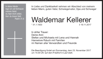 Traueranzeige von Waldemar Kellerer von Pegnitz-Zeitung