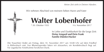 Traueranzeige von Walter Lobenhofer von Pegnitz-Zeitung
