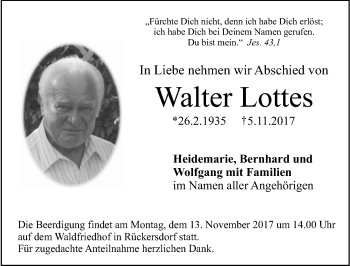Traueranzeige von Walter Lottes von Pegnitz-Zeitung