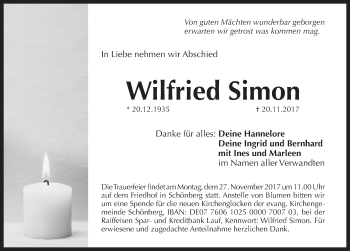 Traueranzeige von Wilfried Simon von Pegnitz-Zeitung