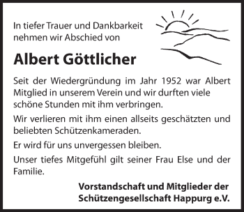 Traueranzeige von Albert Göttlicher von Hersbrucker Zeitung