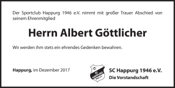 Traueranzeige von Albert Göttlicher von Hersbrucker Zeitung