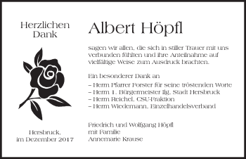 Traueranzeige von Albert Höpfl von Hersbrucker Zeitung