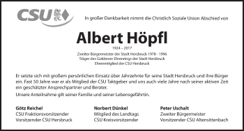 Traueranzeige von Albert Höpfl von Hersbrucker Zeitung