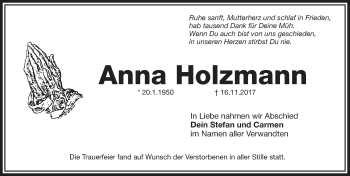 Traueranzeige von Anna Holzmann von Pegnitz-Zeitung
