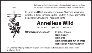 Traueranzeige von Anneliese Wild von Hersbrucker Zeitung