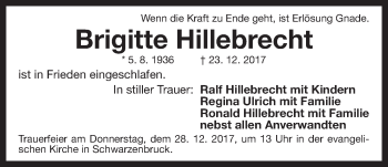 Traueranzeige von Brigitte Hillebrecht von Der Bote