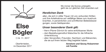 Traueranzeige von Else Bögler von Der Bote
