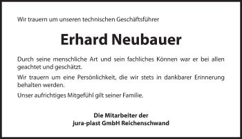 Traueranzeige von Erhard Neubauer von Hersbrucker Zeitung