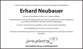 Traueranzeige von Erhard Neubauer von Hersbrucker Zeitung