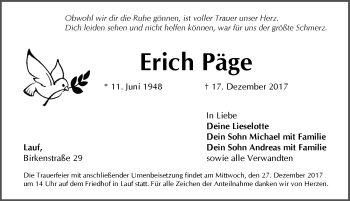 Traueranzeige von Erich Päge von Pegnitz-Zeitung