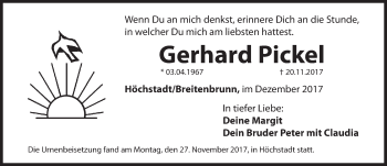 Traueranzeige von Gerhard Pickel von Hersbrucker Zeitung