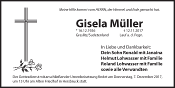 Traueranzeige von Gisela Müller von Hersbrucker Zeitung