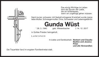 Traueranzeige von Gunda Wüst von Der Bote