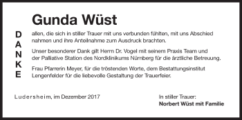 Traueranzeige von Gunda Wüst von Der Bote