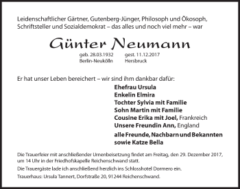 Traueranzeige von Günter Neumann von Hersbrucker Zeitung