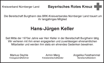 Traueranzeige von Hans-Jürgen Keller von Der Bote
