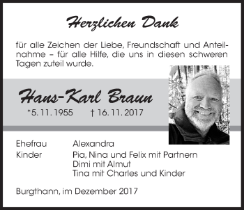 Traueranzeige von Hans-Karl Braun von Der Bote