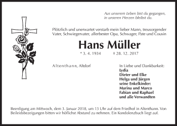 Traueranzeige von Hans Müller von Der Bote