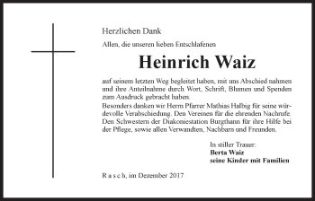 Traueranzeige von Heinrich Waiz von Der Bote