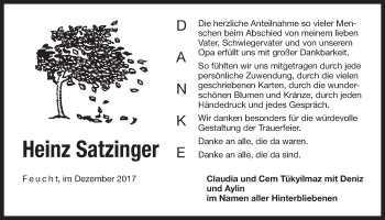 Traueranzeige von Heinz Satzinger von Der Bote
