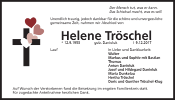 Traueranzeige von Helene Tröschel von Pegnitz-Zeitung