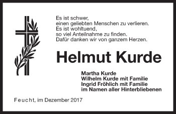 Traueranzeige von Helmut Kurde von Der Bote