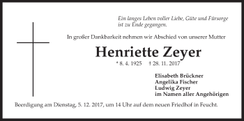 Traueranzeige von Henriette Zeyer von Der Bote