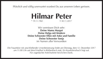 Traueranzeige von Hilmar Peter von Pegnitz-Zeitung