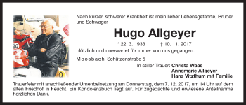 Traueranzeige von Hugo Allgeyer von Der Bote