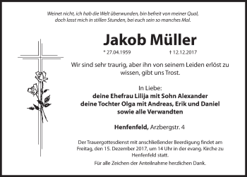 Traueranzeige von Jakob Müller von Hersbrucker Zeitung