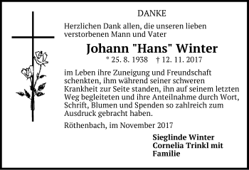 Traueranzeige von Johann  Winter von Pegnitz-Zeitung