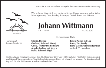 Traueranzeige von Johann Wittmann von Pegnitz-Zeitung