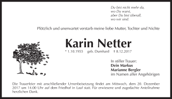 Traueranzeige von Karin Netter von Pegnitz-Zeitung