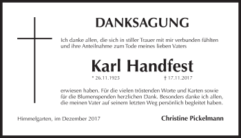 Traueranzeige von Karl Handfest von Pegnitz-Zeitung