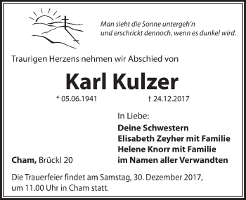 Traueranzeige von Karl Kulzer von Hersbrucker Zeitung