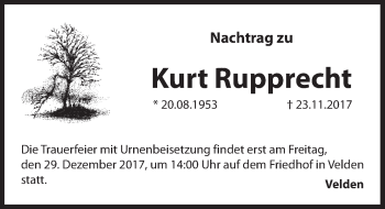 Traueranzeige von Kurt Rupprecht von Hersbrucker Zeitung