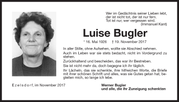 Traueranzeige von Luise Bugler von Der Bote