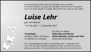 Traueranzeige von Luise Lehr von Pegnitz-Zeitung