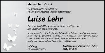 Traueranzeige von Luise Lehr von Pegnitz-Zeitung