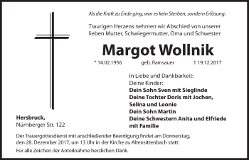 Traueranzeige von Margot Wollpik von Hersbrucker Zeitung