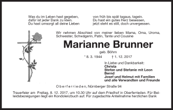 Traueranzeige von Marianne Brunner von Der Bote