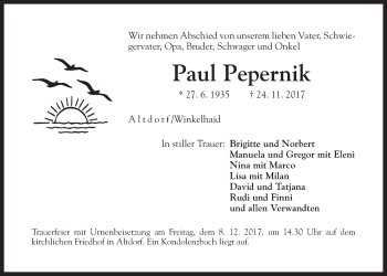 Traueranzeige von Paul Pepernik von Der Bote