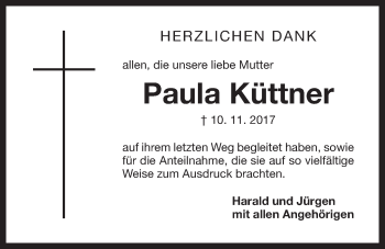Traueranzeige von Paula Küttner von Der Bote