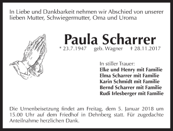 Traueranzeige von Paula Scharrer von Pegnitz-Zeitung