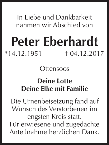 Traueranzeige von Peter Eberhardt von Pegnitz-Zeitung