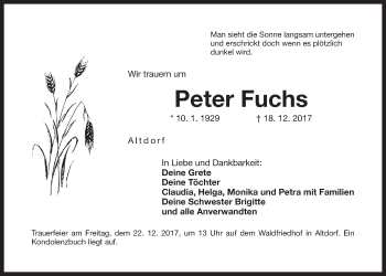 Traueranzeige von Peter Fuchs von Der Bote