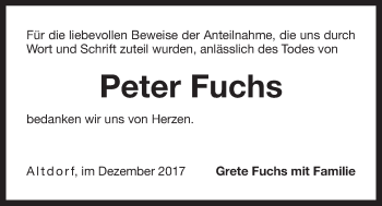 Traueranzeige von Peter Fuchs von Der Bote